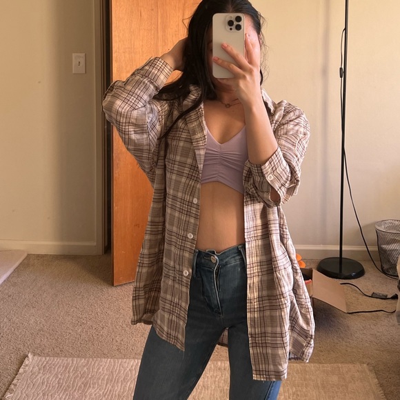 SHEIN Brown Checkered Plaid Flannel Top Size Small - Picture 1 of 4